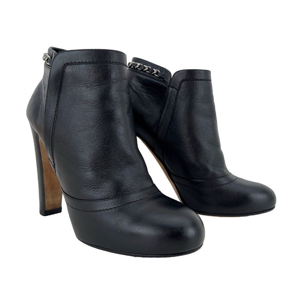 Chanel Lambskin Leather Chain Ankle Heel Boots in Black Size 41C - Picture 12 of 14